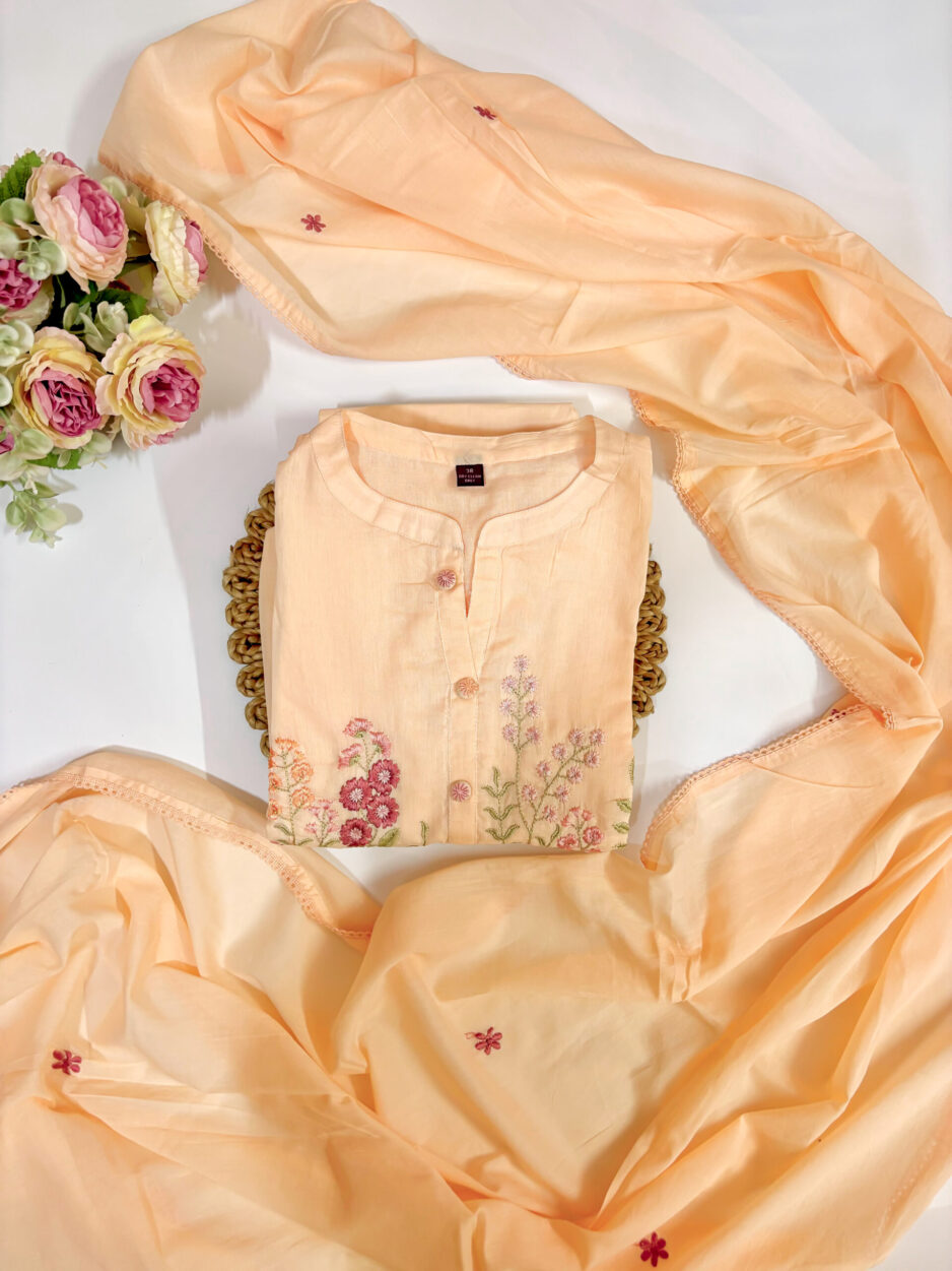 Peach Mul Cotton Anarkali Suit Set 3-Piece - Image 3