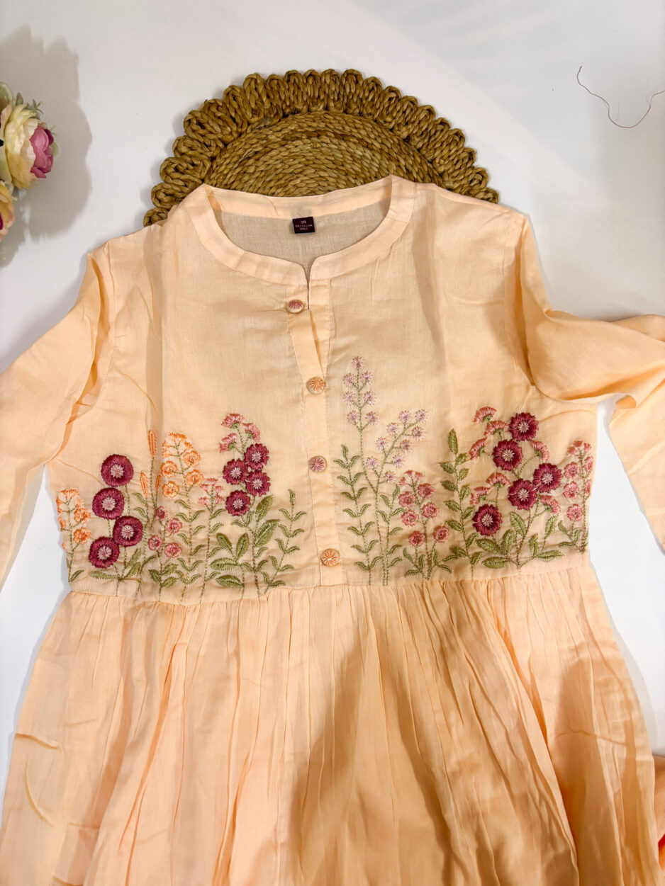 Peach Mul Cotton Anarkali Suit Set 3-Piece - Image 2