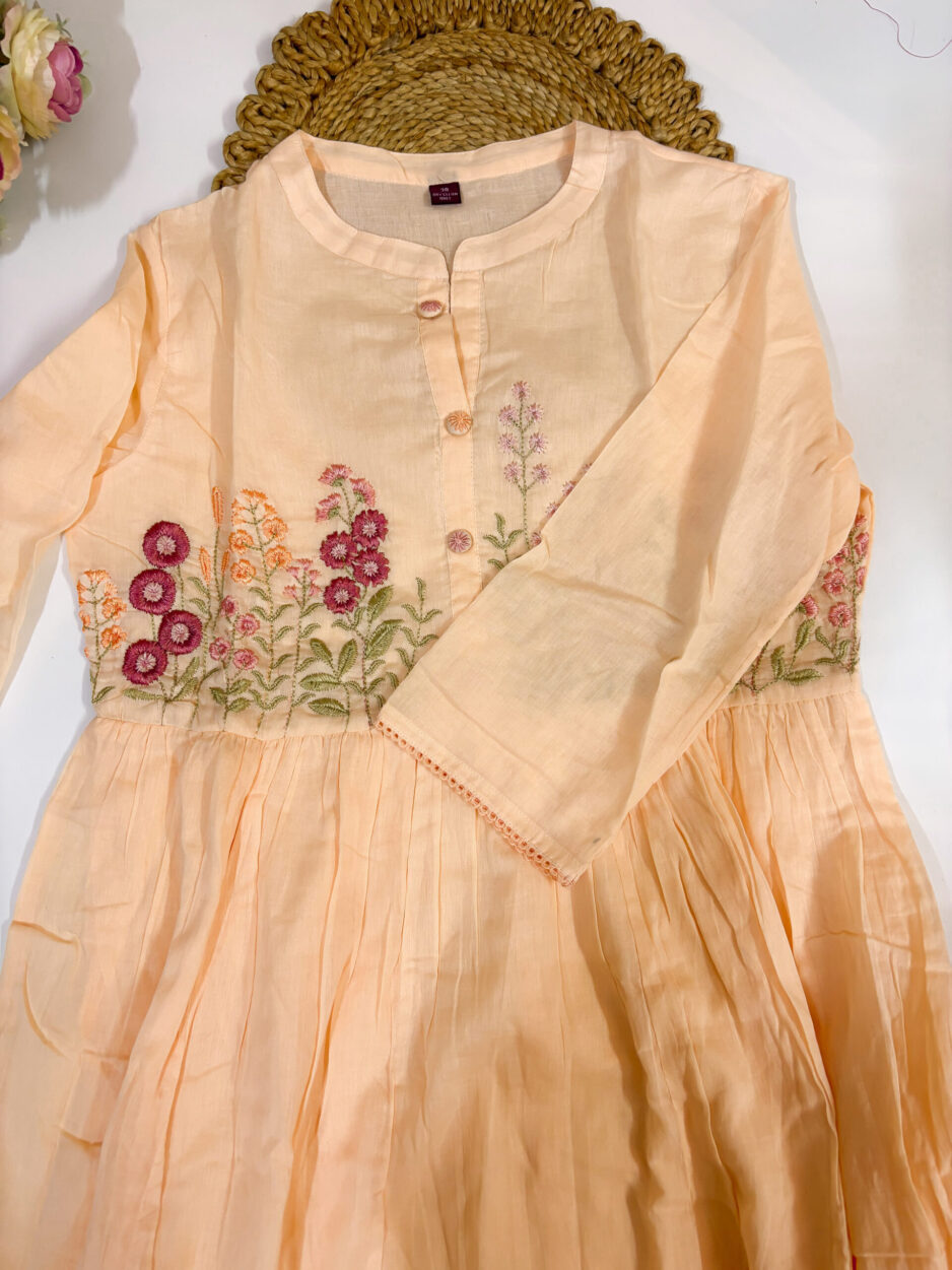 Peach Mul Cotton Anarkali Suit Set 3-Piece - Image 4